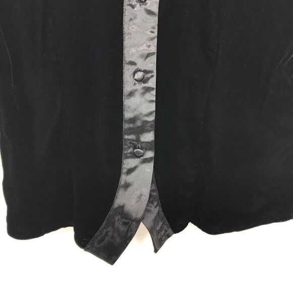 Ishyu Black Velvet Button Up Vintage Tuxedo Blazer Jacket Top - Picture 6 of 12
